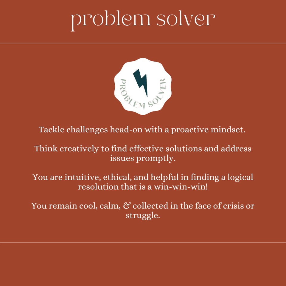 Problem Solver" badge with motivational text in a red-themed design.